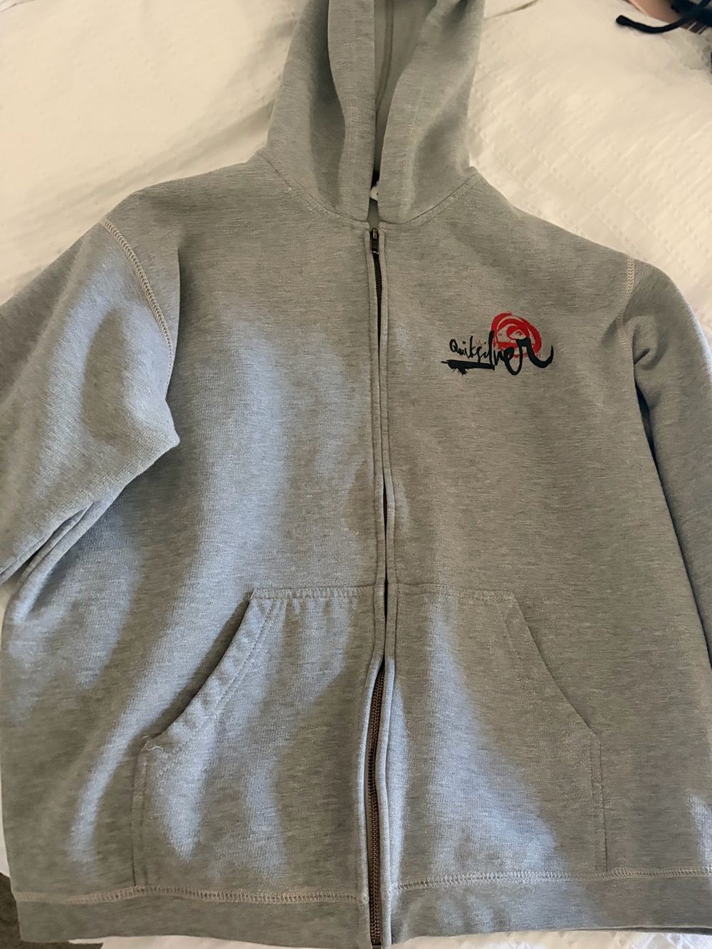 Vintage Quiksilver Gray Zip Hoodie with Red Logo